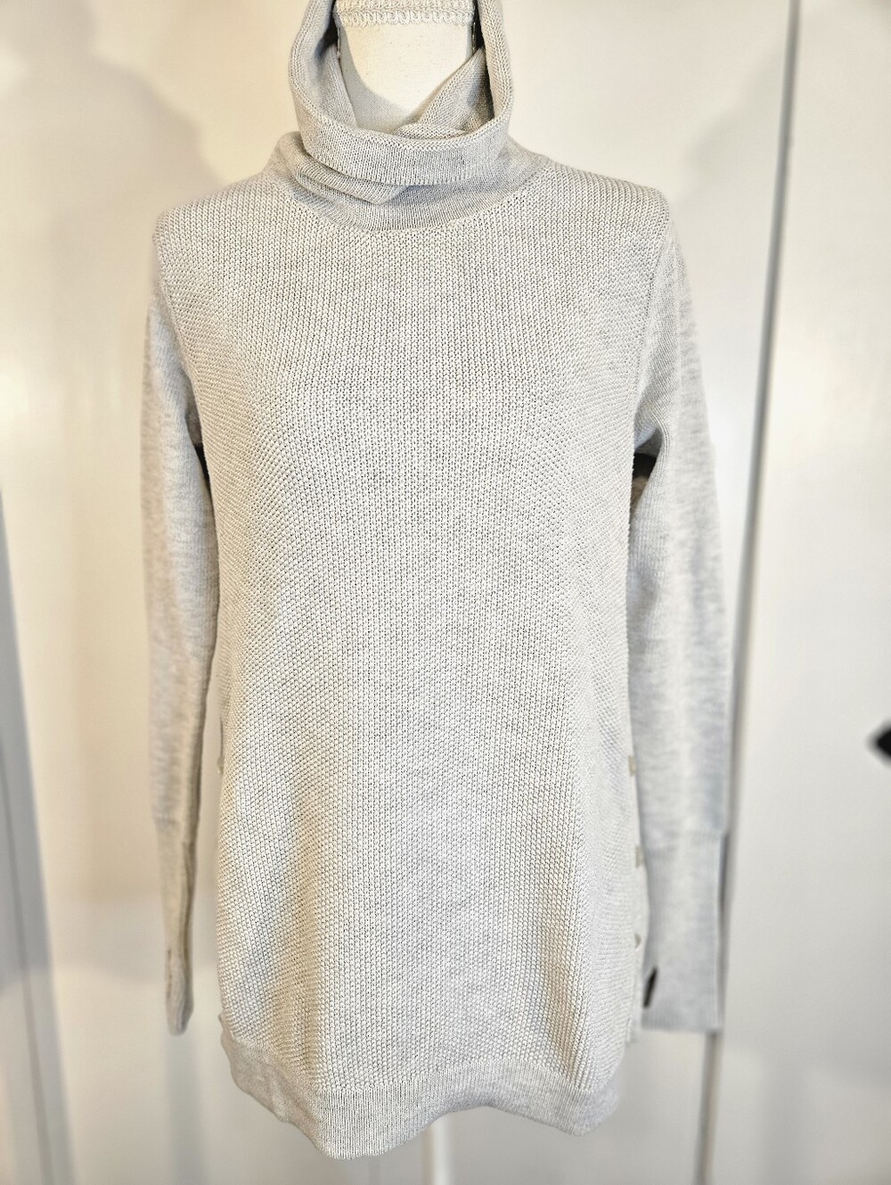 Sigrid Olsen Silver Gray Cowl Neck Button-Side Sweater